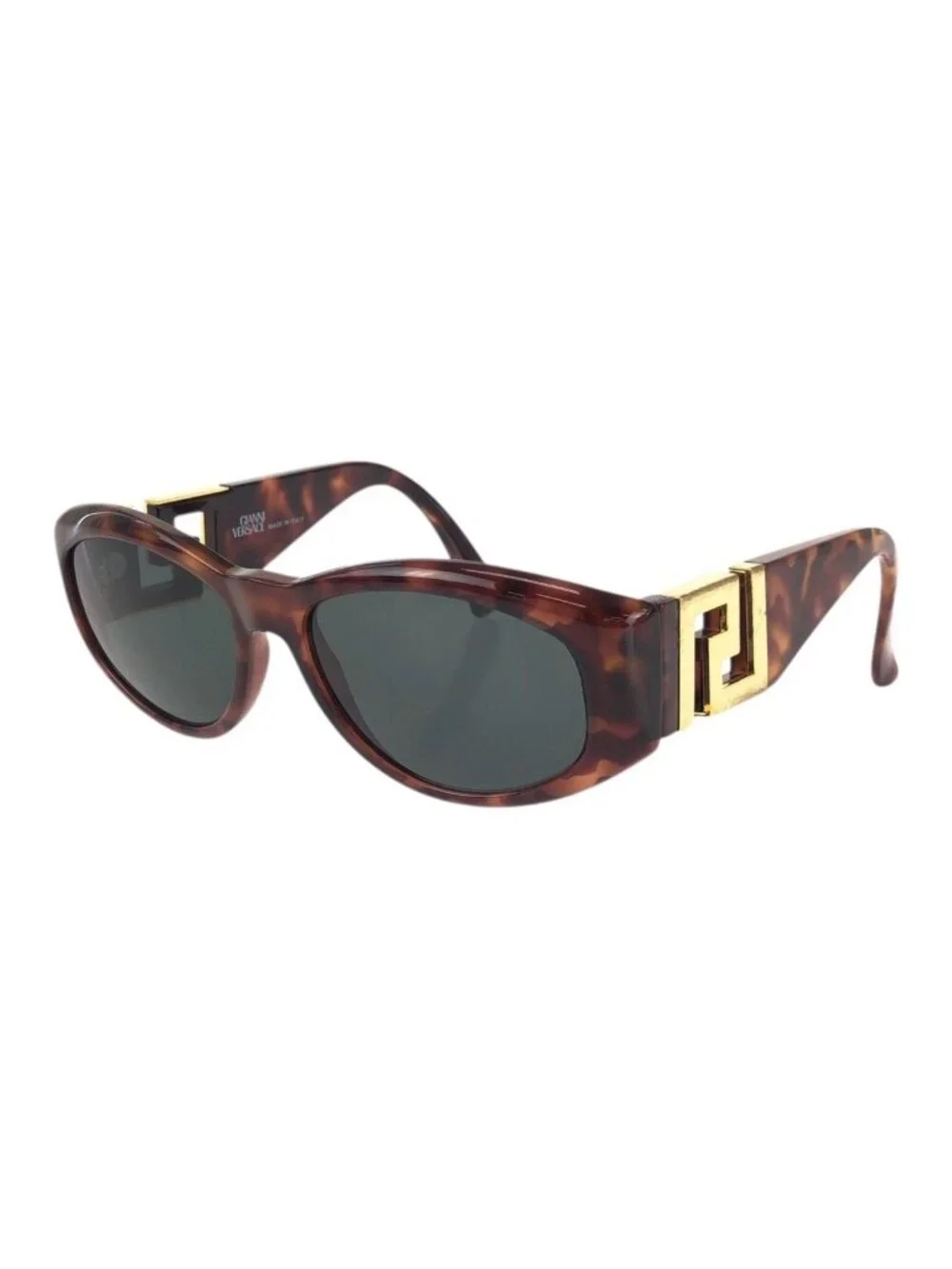 Versace Vintage Greca Havana Brown Gold Acetate Metal Mod Sunglasses Eyewear